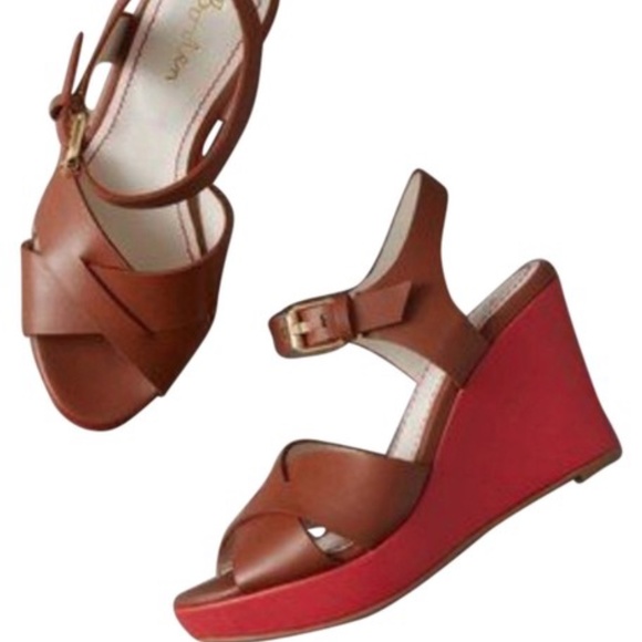 Boden women’s wedged brown leather heels size 40